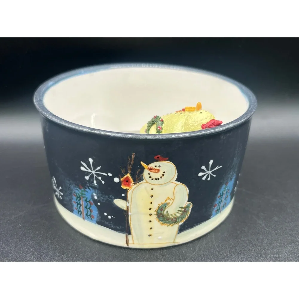 Certified International Mary Beth Baxter Snowman Dip‎ Bowl and Spreader Set Blue